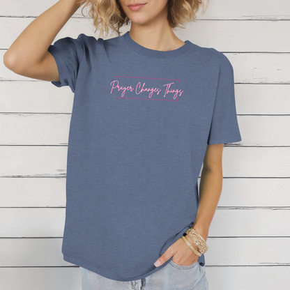Calligraphy Casual "Prayer Changes Things" - Inspirational Unisex T-Shirt