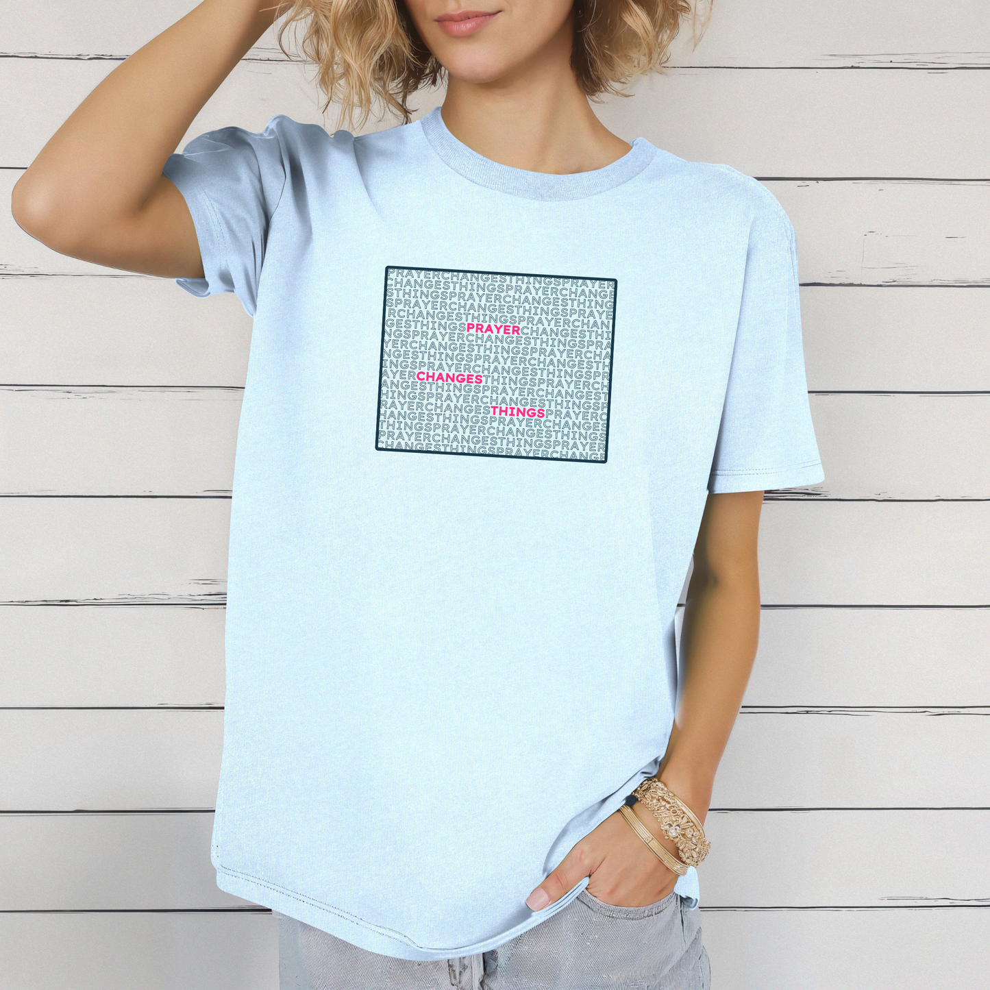 Word Cloud Design "Prayer Changes Things" - Inspirational Unisex T-Shirt