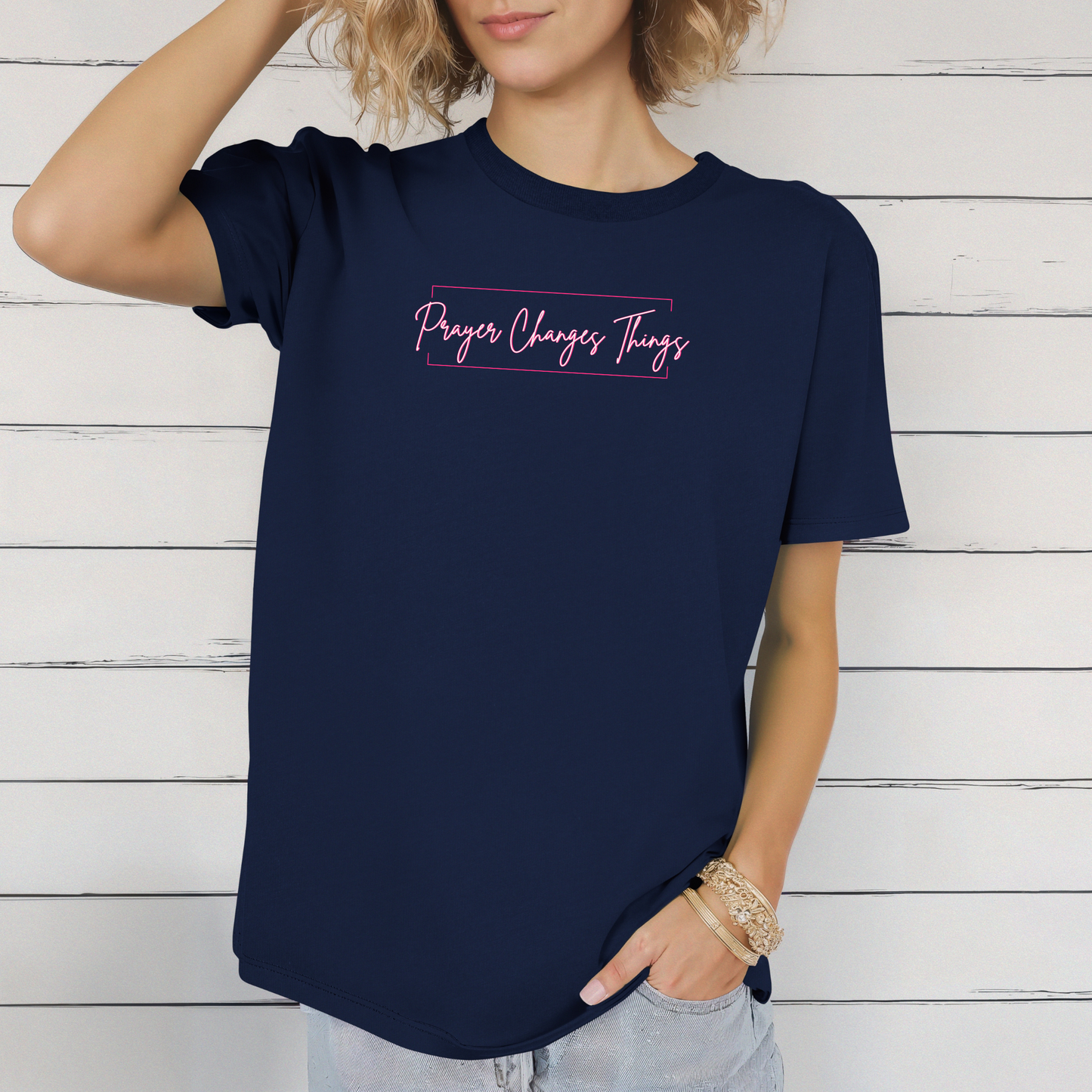 Calligraphy Casual "Prayer Changes Things" - Inspirational Unisex T-Shirt