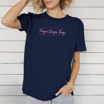 Calligraphy Casual "Prayer Changes Things" - Inspirational Unisex T-Shirt