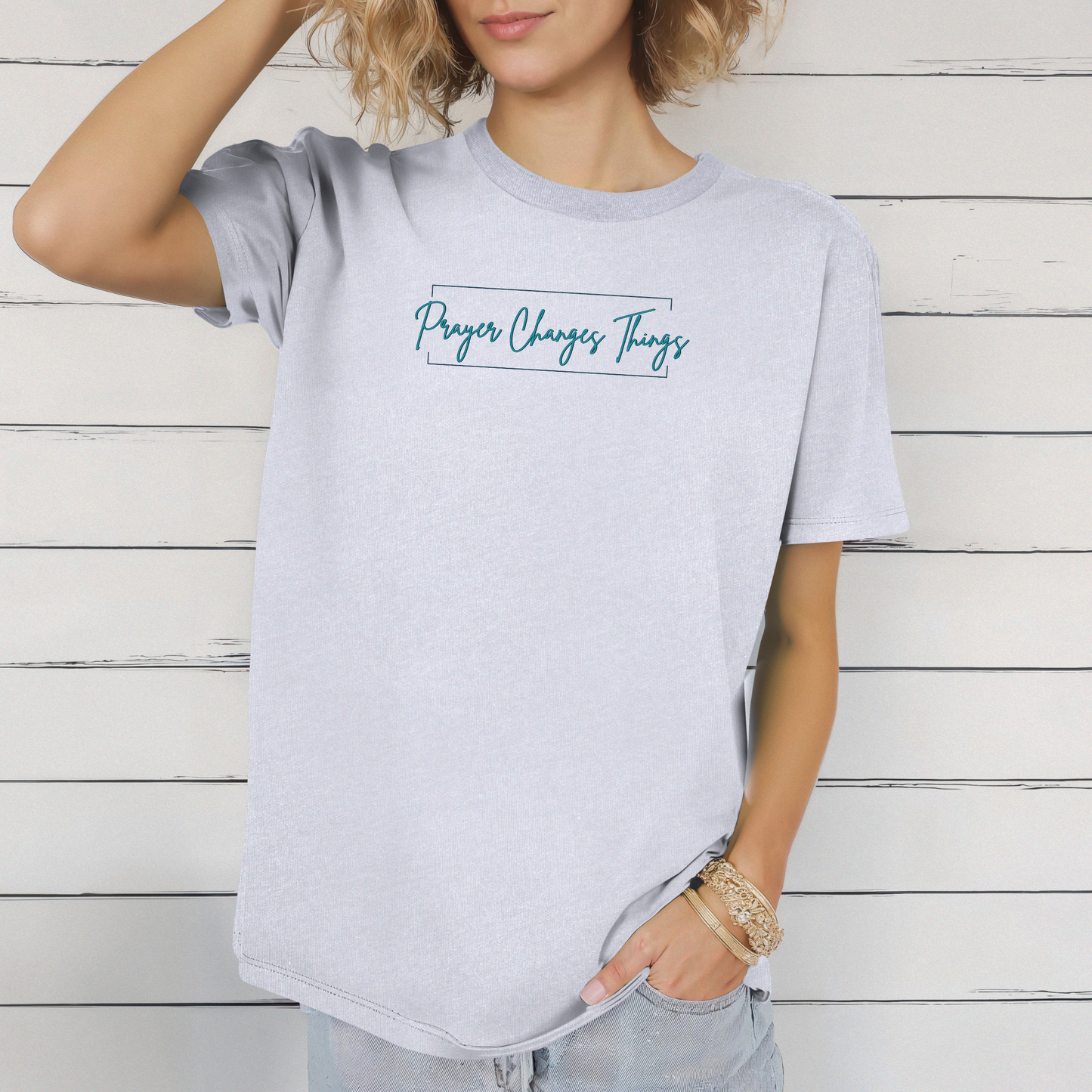 Calligraphy Casual "Prayer Changes Things" - Inspirational Unisex T-Shirt