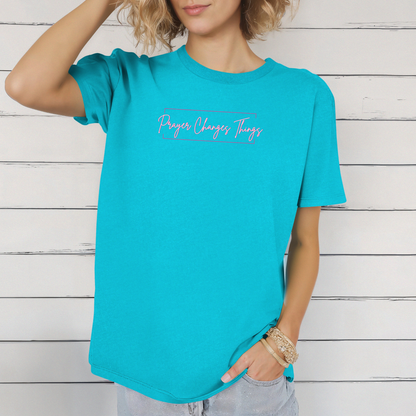 Calligraphy Casual "Prayer Changes Things" - Inspirational Unisex T-Shirt