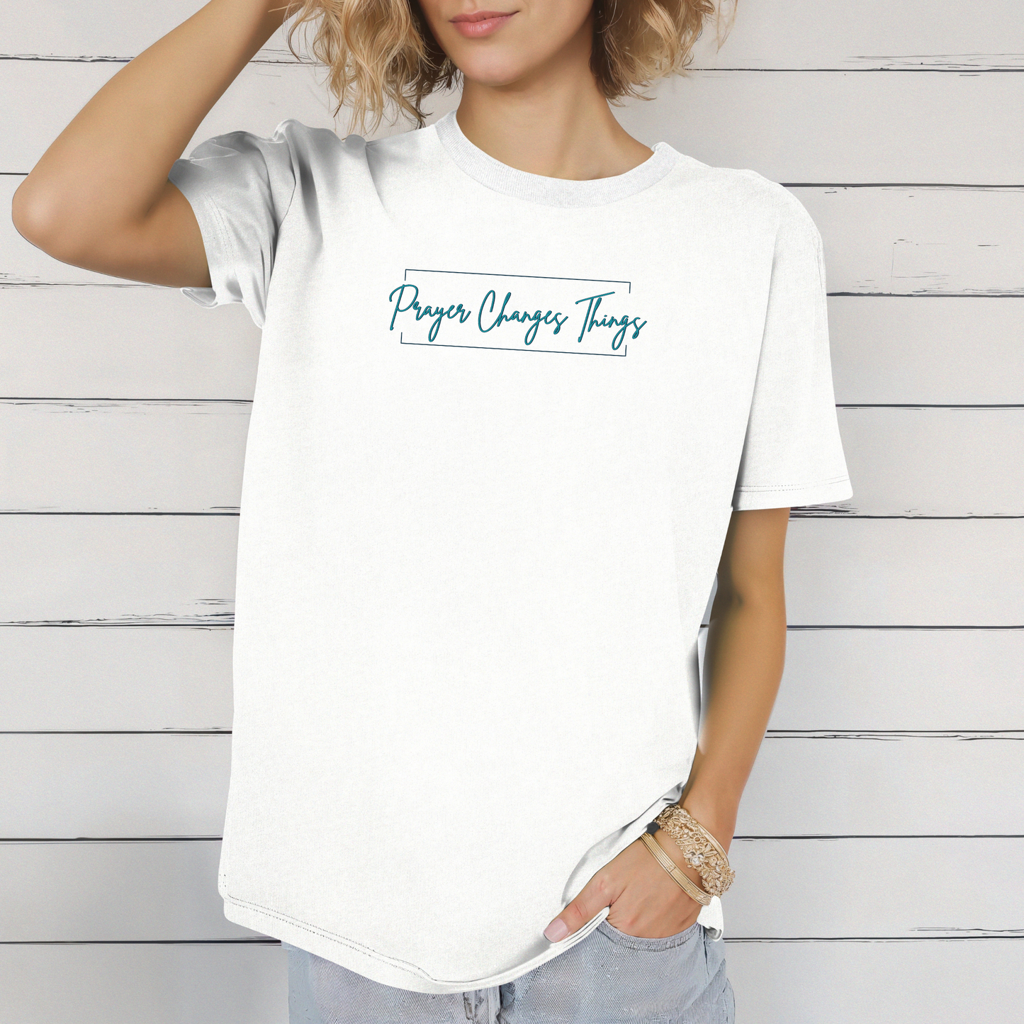 Calligraphy Casual "Prayer Changes Things" - Inspirational Unisex T-Shirt