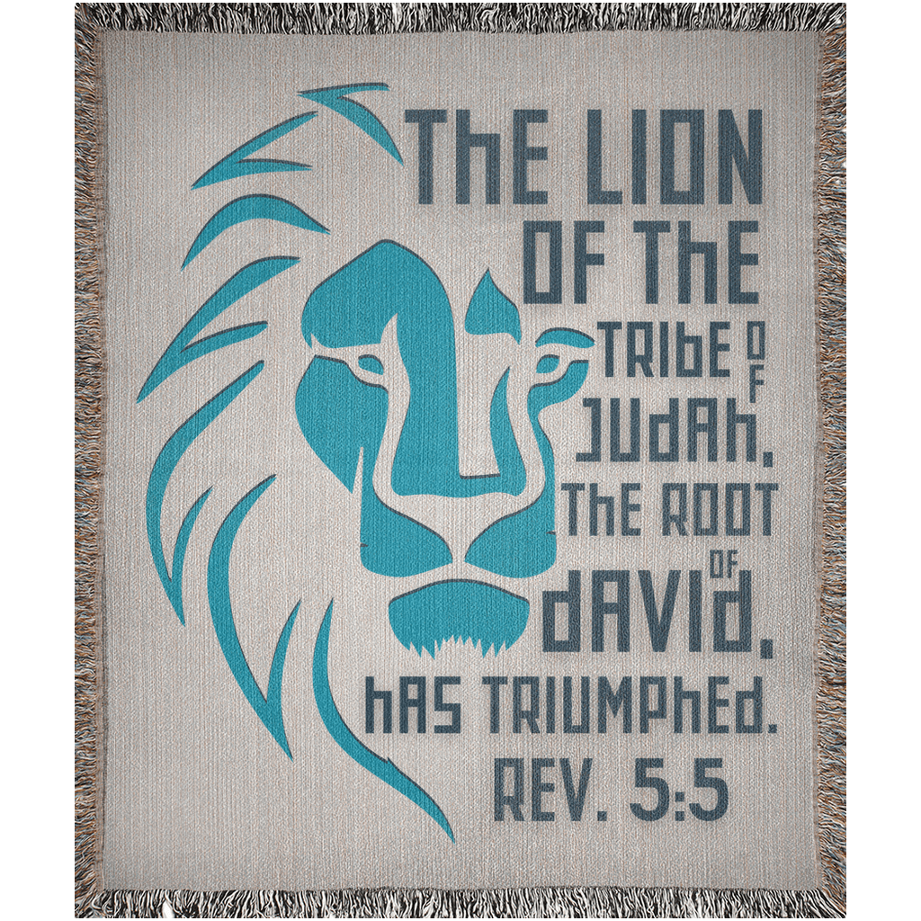 Lion of Judah – Revelation 5:5 Woven Blanket (Natural & Teal) - Harmony + Hope