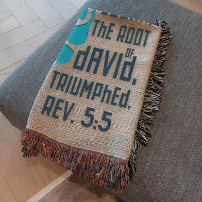 Lion of Judah – Revelation 5:5 Woven Blanket (Natural & Teal) - Harmony + Hope